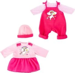 BAYER Kleider Für Puppen 33-38 Cm: 4-tlg. Set - Latzhose, Oberteil, Mütze, Kleid, Rosa/pink