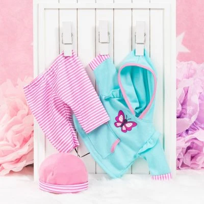 BAYER Kleider Für Puppen 40-46 Cm: 3-tlg. - Hose, Oberteil, Mütze, Türkis/rosa 4 BAYER Kleider Für Puppen 40-46 Cm: 3-tlg. - Hose, Oberteil, Mütze, Türkis/rosa – Bild 4