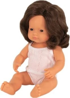 Miniland Babypuppe MĂ€dchen, Braunhaarig, 38 Cm