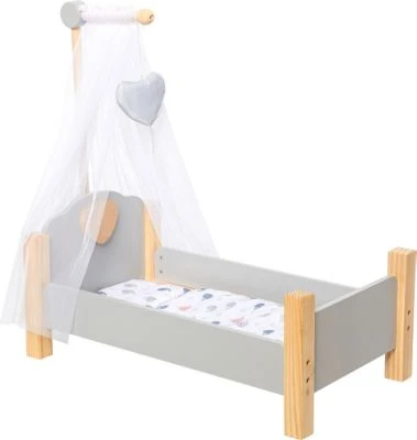 MyToys ORIGINALS Holz Puppenbett, Grau Mit Bettwäsche 1 MyToys ORIGINALS Holz Puppenbett, Grau Mit Bettwäsche