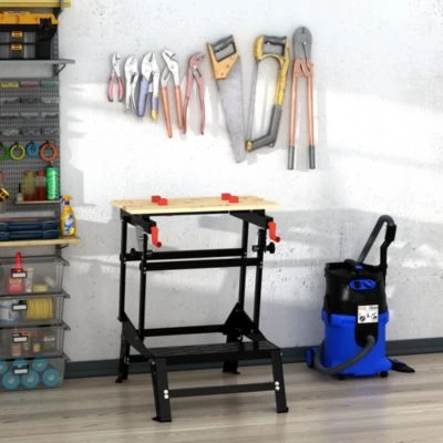 HOMCOM Werkbank Faltbares Design, Aufgedrucktes Lineal, 4 Verstellbare Drehzapfen Und 2 Kurbelarme 4 HOMCOM Werkbank Faltbares Design, Aufgedrucktes Lineal, 4 Verstellbare Drehzapfen Und 2 Kurbelarme – Bild 4