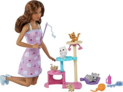 Barbie-Puppe Und Kätzchen Kratzbaum Spielset Mit Zubehör. Spielzeug Für Kinder Ab 3 Jahren 1 Barbie-Puppe Und Kätzchen Kratzbaum Spielset Mit Zubehör. Spielzeug Für Kinder Ab 3 Jahren
