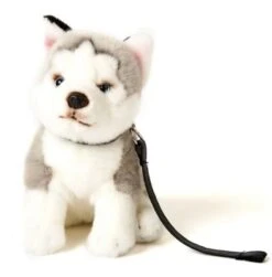 UNI-TOYS® Husky Grau, Sitzend (mit Leine) - 24 Cm (Höhe) - Plüsch-Hund - Plüschtier Kuscheltiere