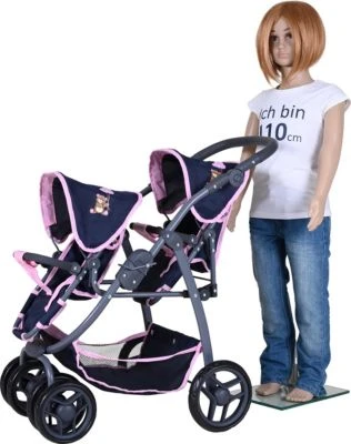 KNORRTOYS.COM Zwillingspuppenwagen Milo - Navy Pink Bear 3 KNORRTOYS.COM Zwillingspuppenwagen Milo - Navy Pink Bear – Bild 3