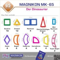MAGNIKON Magnetische Bausteine, Magnetbau-Set "Der Dinosaurier", 65-Teilig, Standardgröße, Konstruktion Blöcke -Spielzeugladen 26669011 06