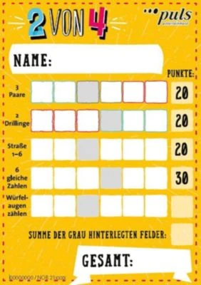 Puls Entertainment Würfelspiel XL-Ersatzblock Für "2 Von 4" 2 Puls Entertainment Würfelspiel XL-Ersatzblock Für "2 Von 4" – Bild 2