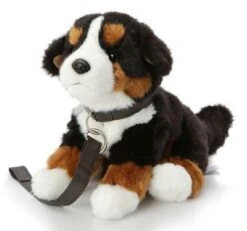 UNI-TOYS® Berner Sennenhund Welpe, Sitzend - Mit Leine Und Stimme (Sound) - 19 Cm (Höhe) - Plüsch-Hund - Plüschtier Kuscheltiere