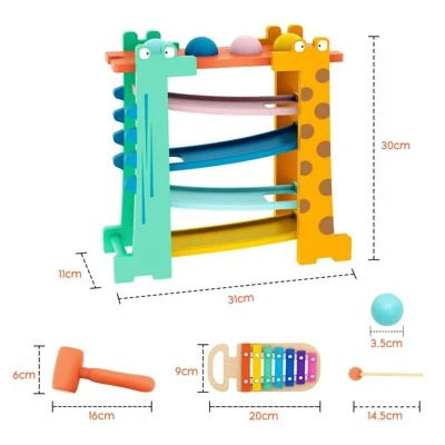 BeebeeRun® 3 In 1 Kugelbahn & Xylophon & Klopfbank Giraffe Holzspielzeug 3 BeebeeRun® 3 In 1 Kugelbahn & Xylophon & Klopfbank Giraffe Holzspielzeug – Bild 3