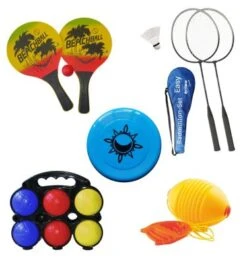 L.A. Sports Garten Strandspiele Spiel-Set Badminton Boccia Beach-Ball Frisbee Boing-Ball