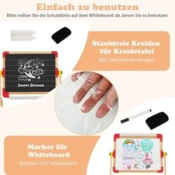 COSTWAY® 3 In 1 Staffelei Tafel Mit Papierrolle Uhr Alphabet -Spielzeugladen 29692791 06