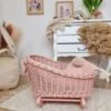 TinaForKids Puppenwiege Aus Weiden Mit Bettwäscheset, Puppenbett Altrosa