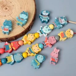 Enbaoxin Threading Perlen Spiel Pädagogisches Spielzeug Für Baby Kinder Kinder Cartoon Tiere Obst Anzahl Brief Holz Spielzeug Bespannen -Spielzeugladen 30437222 04
