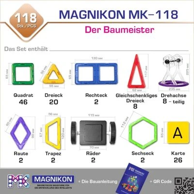 MAGNIKON Magnetische Bausteine “Der Baumeister” - Magnetbau-Set 118-teilig, Magnetbausteine, Ideal Als Konstruktionsspielzeug Zur Förderung Von Kreativität & Motorik, Spielzeug Für Kinder Ab 3 Jahre 2 MAGNIKON Magnetische Bausteine “Der Baumeister” - Magnetbau-Set 118-teilig, Magnetbausteine, Ideal Als Konstruktionsspielzeug Zur Förderung Von Kreativität & Motorik, Spielzeug Für Kinder Ab 3 Jahre – Bild 2