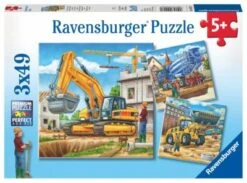Ravensburger 3er Set Puzzle, Je 49 Teile, 21x21 Cm, Große Baufahrzeuge Set
